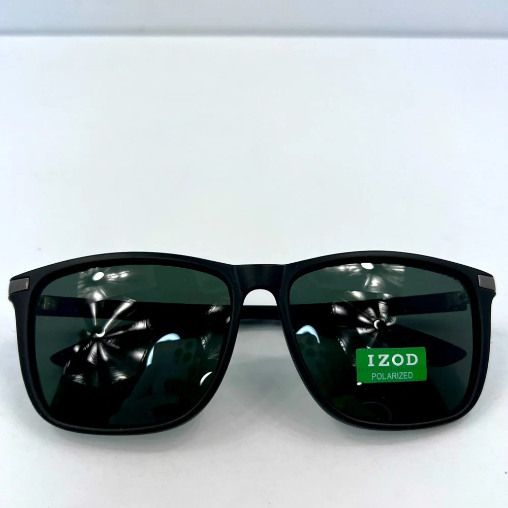 IZOD, POLARIZED, OLIVE GREEN LENSES, 100%UV PROTECTION, BLACK FRAME SUNGLASSES